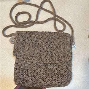 Vintage Sak Tan Crochet Crossbody Bag